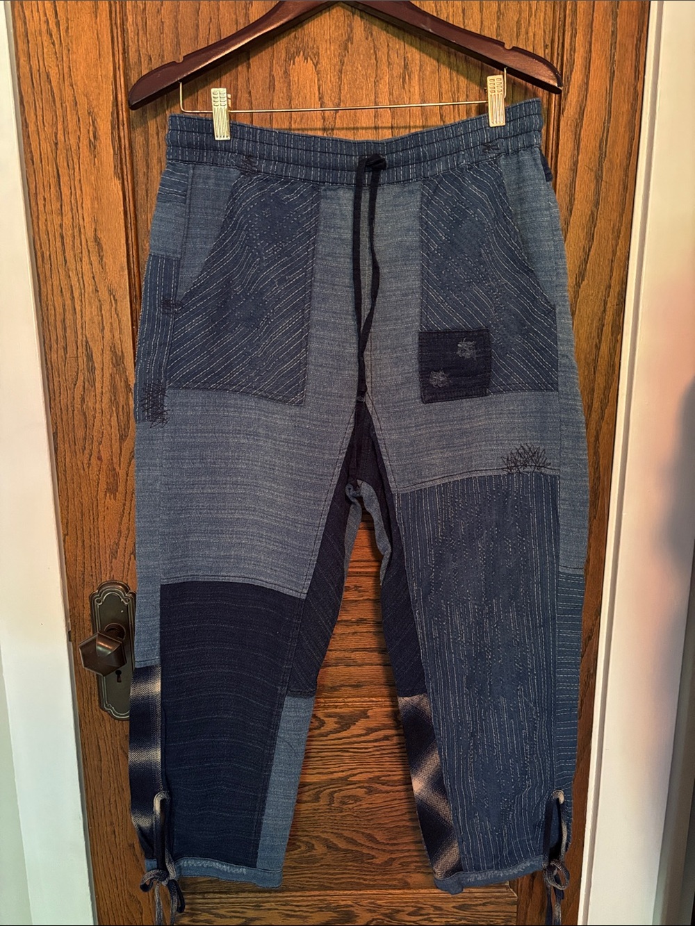 Free People Women’s Patchwork Blue Casual Drawstring Pants